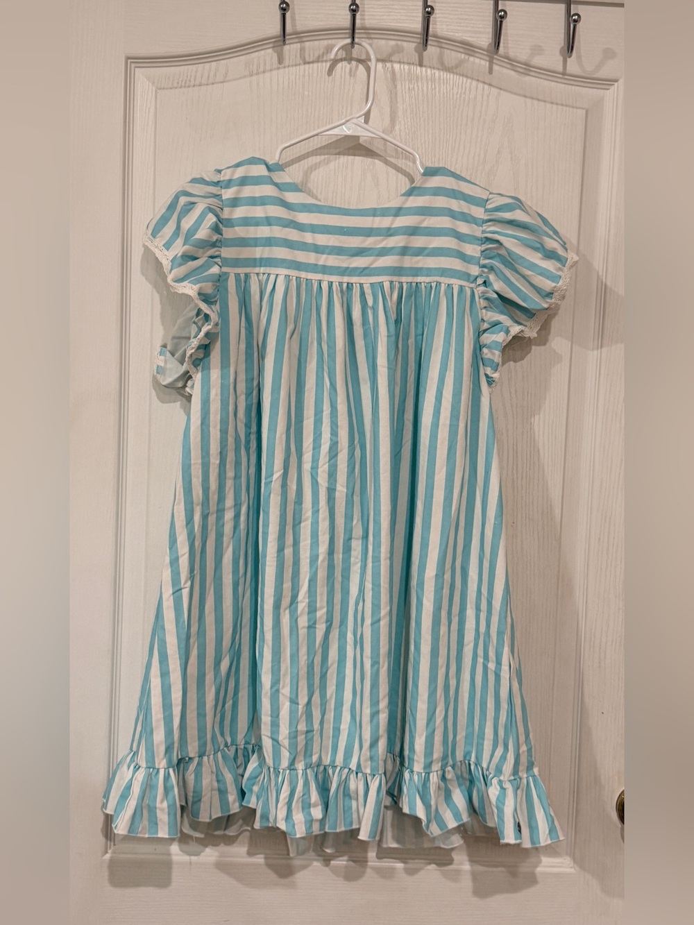 Wren & James Girls' Light Blue & White Striped Ruffle Dress